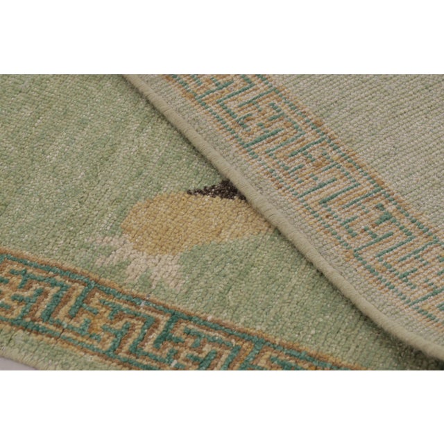 Textile Rug & Kilim’s Distressed Tiger Runner in Green With Beige and Brown Pictorial For Sale - Image 7 of 9