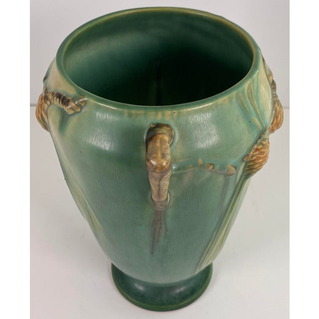 Ceramic Roseville Pinecone Art Pottery Vase, Green Glaze, American Art Deco, Circa 1930 For Sale - Image 7 of 13