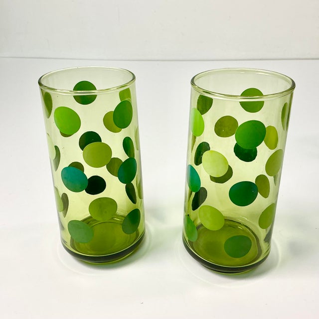 Mid 20th Century Boho Chic Modern Olive Polka Dot Tumbler Glassware - Set of 6. For Sale - Image 11 of 14