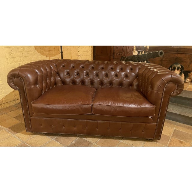 2-Seater Chesterfield Sofa in Brown Leather, 2010s For Sale - Image 15 of 15