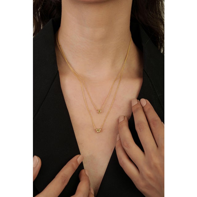 Yellow Oval Cut Yellow Diamond Minimalist Solitaire Contemporary Necklace in 18k Gold For Sale - Image 8 of 15