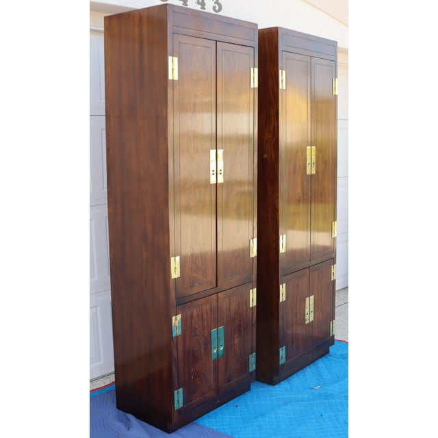 Henredon 1970s Henredon Fine Furniture Campaign Pair of Armoires For Sale - Image 4 of 9