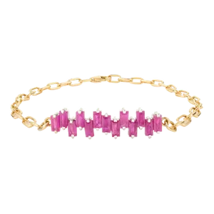 Baguette Cut Ruby Gemstone Curb Chain Bracelet
