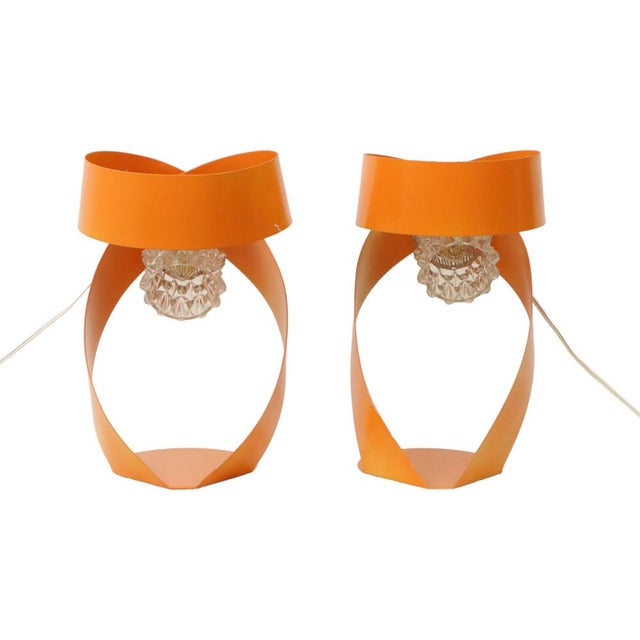 Vintage Orange Table Lamps in Molded Metal, 1960s, Set of 2 For Sale - Image 4 of 11