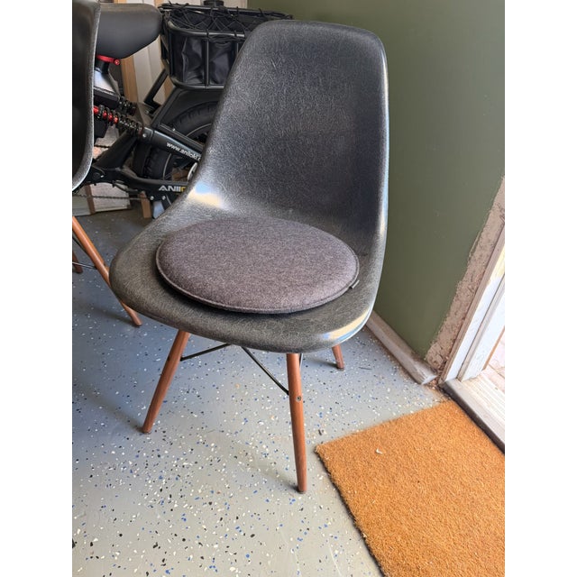 Stellar Works Ren Round Walnut Dining Table + Herman Miller Eames Fiberglass Wood Dowel Chairs For Sale - Image 11 of 13