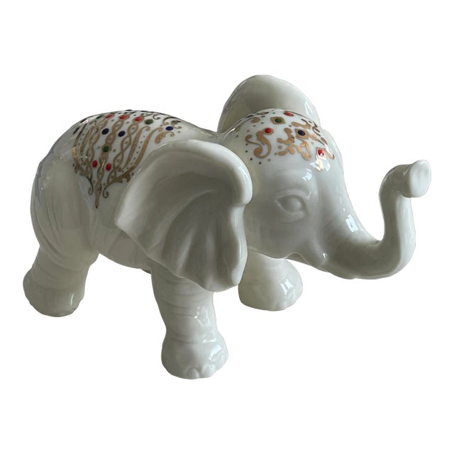 Mid 20th Century Vintage Ceramic White and Gold Elephant For Sale