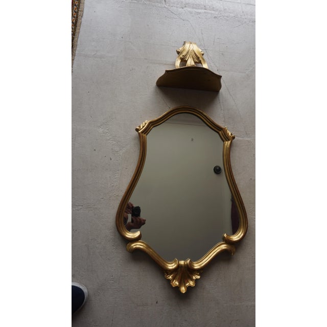 Late 20th Century Vintage Hollywood Regency Gilt Wall Mirror With Matching Console Shelf For Sale - Image 5 of 11