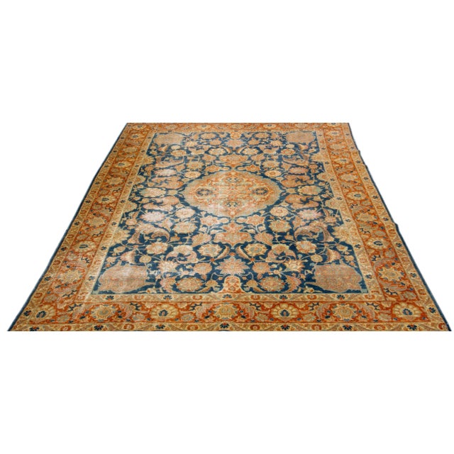 Tribal 1960s Vintage Persian Distressed Handmade Floral Blue Wool Rug For Sale - Image 3 of 7
