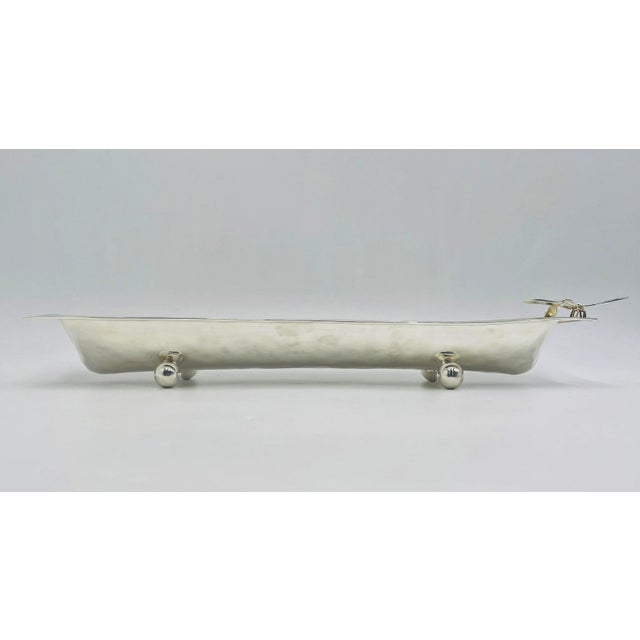 Mexican 1980s Emilia Castillo Taxco Silver Plate Brass Lapis Lazuli Firefly Centerpiece Bowl For Sale - Image 3 of 18