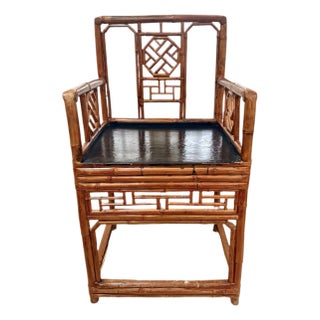 Early 20th Century Rattan Chinoiserie Style Arm Chair For Sale