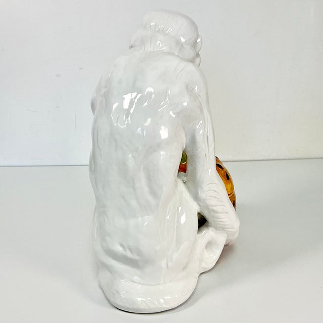 1940s Vintage Majolica Chinoiserie Hollywood Regency Figural Monkey Holding Pumpkin Gourd For Sale - Image 6 of 18