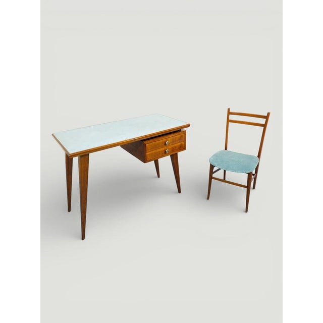 Wood Mid-Century Italian Desk and Chair with Suspended Bookcase in the style of Gio Ponti, 1950, Set of 3 For Sale - Image 7 of 18