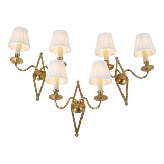 French Brass Wall Sconces with Diamond Backplates, 1960s, Set of 3 For Sale