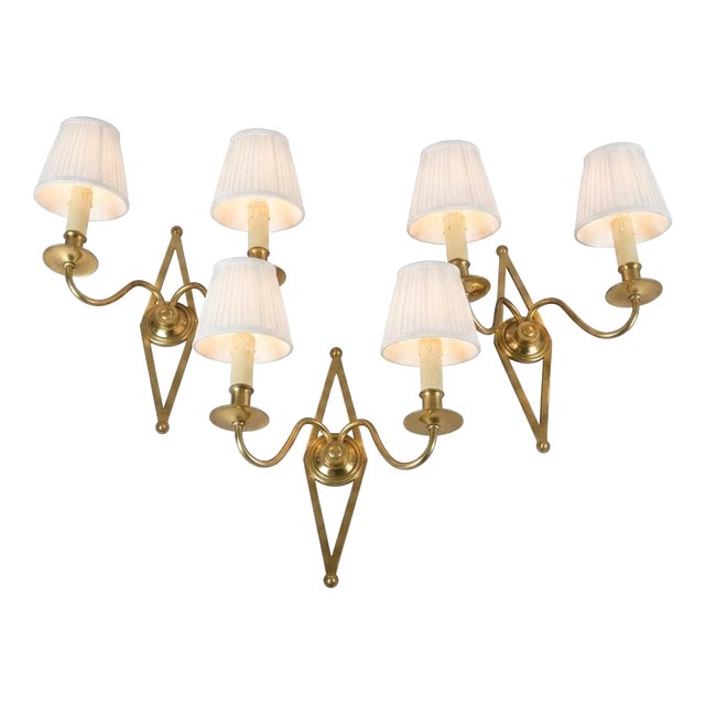 French Brass Wall Sconces with Diamond Backplates, 1960s, Set of 3 For Sale