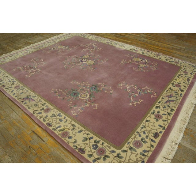 Contemporary 1980s Pink Cerise Floral Vintage Chinese Art Deco Rug 7' 9'' X 9' 8'' Wool Knotted Carpet For Sale - Image 3 of 12
