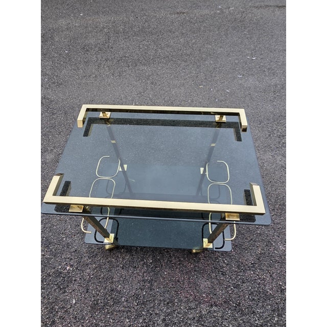 Brass and Green Crystal Bar Cart from Fontana Arte, Italy, 1970s, in Very Good conditions. Designed 1970 to 1979 This...