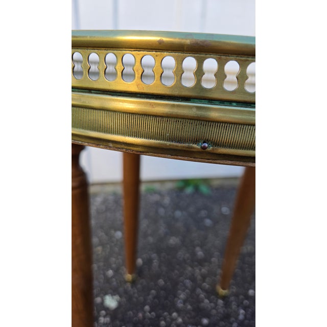 Vintage French Louis XVI–Style Marble-Top Side Tables With Pierced Brass Galleries — A Pair For Sale - Image 12 of 18