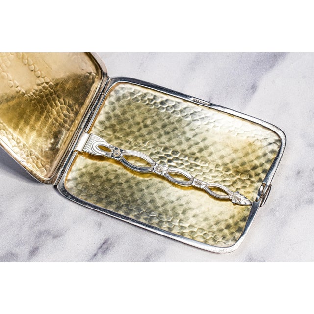 Lux Hammered Antique Art Deco 14k Gold Sterling Silver Card Cigarette Case For Sale - Image 9 of 15