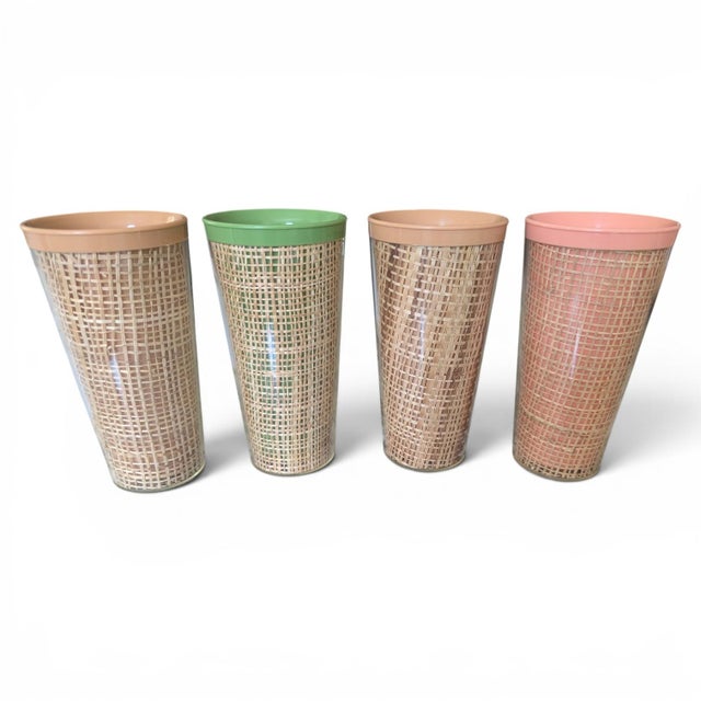 Mid Century Modern Raffia Wrapped Acrylic Drinking Cups- Set of 4 For Sale In Charlotte - Image 6 of 16