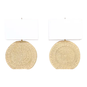 Pair of Spherical Wicker Table Lamps From the Fs Flores Collection