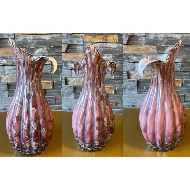 Murano 3 Petal Mauve Colored Art Glass Vase For Sale - Image 11 of 12