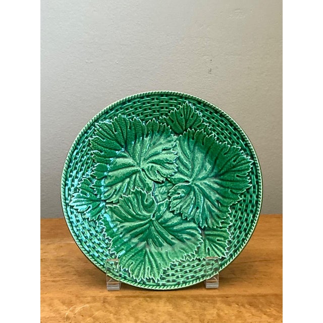 Late 19th Century Vintage French Majolica Leaf Design Plate For Sale - Image 5 of 12