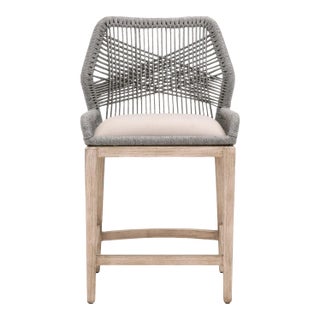 Loom Outdoor Counter Stool, Grey Mahogany with Platinum Rope For Sale