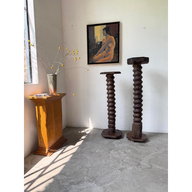 Pedestal Columns with Oak Pressing Screws, 1890s, Set of 2 For Sale - Image 10 of 18