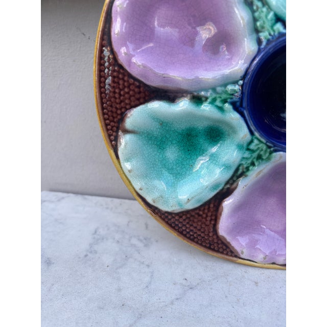 Victorian English Victorian Majolica Oyster Plate, Circa 1890 For Sale - Image 3 of 4
