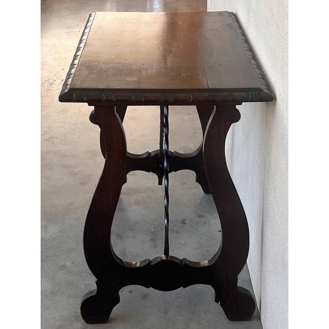 Side Table of Walnut with Carved Lyre Legs and Top, Spanish, 19th Century For Sale - Image 11 of 18