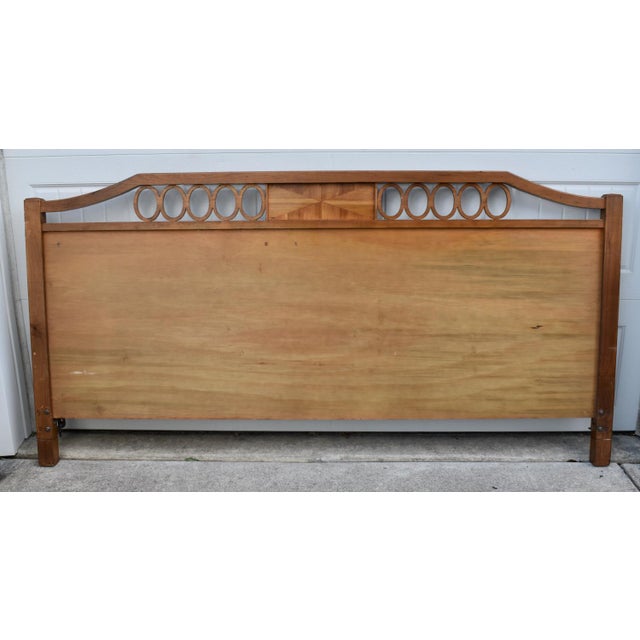 Vintage MCM Hollywood Regency King Headboard Wood Walnut Geometric Circles 60's For Sale - Image 15 of 15