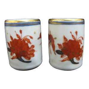 Japanese Imari Red Blue Gold Butterfly & Flower Toothpick Holder Mini Cup Pair