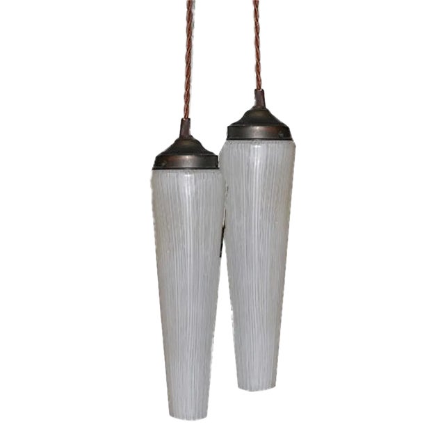 Ceiling Lamp with Two Cone-Shaped Lampshades, 1950s For Sale