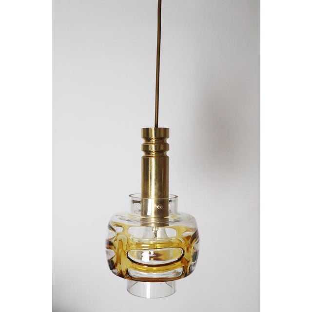 Mid-Century Murano Glass Pendant Lamp with Golden Yellow Waves and Brass, 1970s For Sale - Image 10 of 18