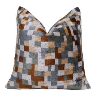 Abstract Geometric Silk Velvet Pillow 20x20 | Handmade Modern Designer Cushion For Sale