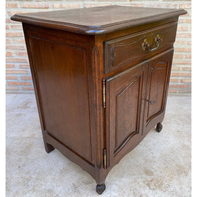 French Mid-Century French Walnut Side Table with One Drawer and Double Door, 1950s For Sale - Image 3 of 18