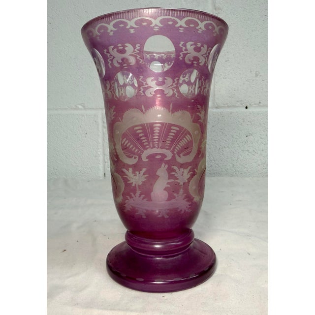 Up for sale is an antique hand engraved German cut to clear glass cup. It handcrafted with intricate engraving of a...