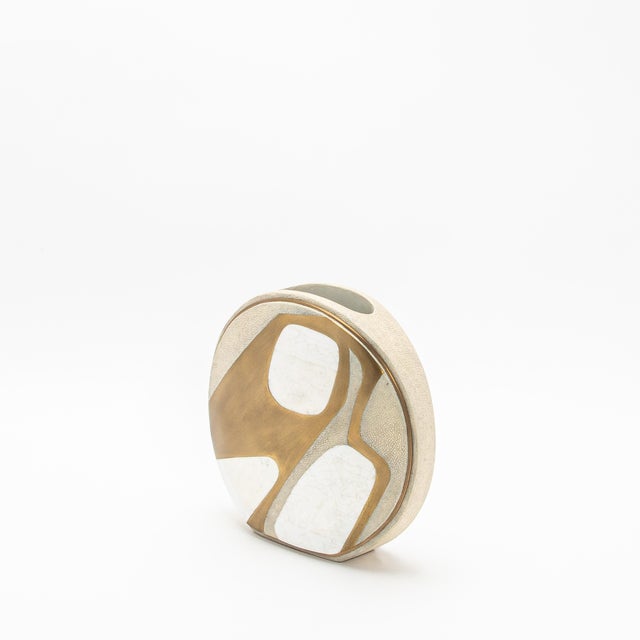 R & Y Augousti Modern Vase in Shagreen With Mother of Pearl and Brass Details by R&y Augousti For Sale - Image 4 of 11