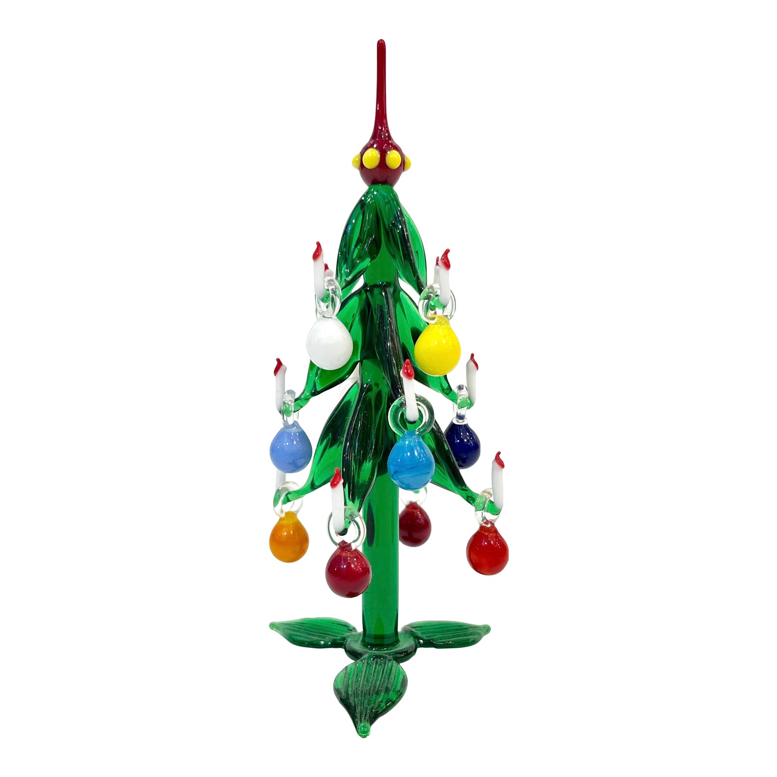 Contemporary Italian Green Murano Glass Christmas Tree Sculpture With Ornaments Chairish