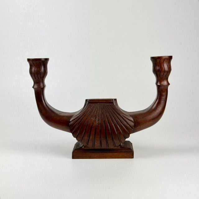 1960s Vintage Double Candle Shell Design Hand Carved Wood Candelabra ...