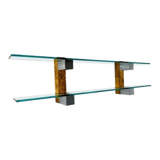 Paul Evans Cityscape Chrome and Burlwood Double Wall Hanging Shelf For Sale