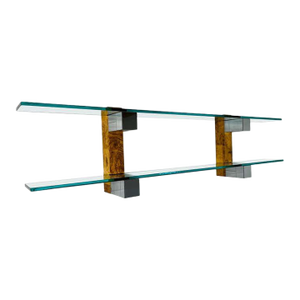 Paul Evans Cityscape Chrome and Burlwood Double Wall Hanging Shelf