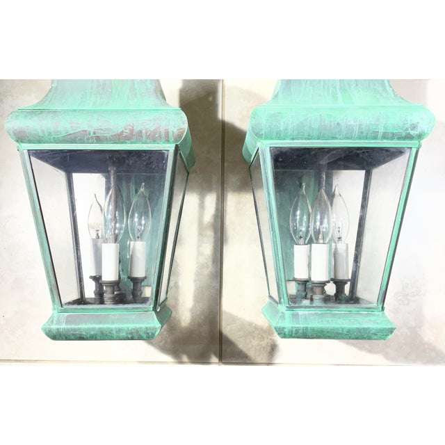 Pair of Vintage Colonial Solid Brass Wall Lanterns. 20”h X 8”.5w X 12”d For Sale - Image 12 of 18