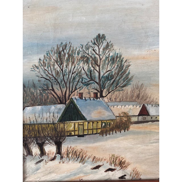 1960s Vintage Original Cottage Oil Painting: Framed Winter Landscape Art For Sale - Image 5 of 12