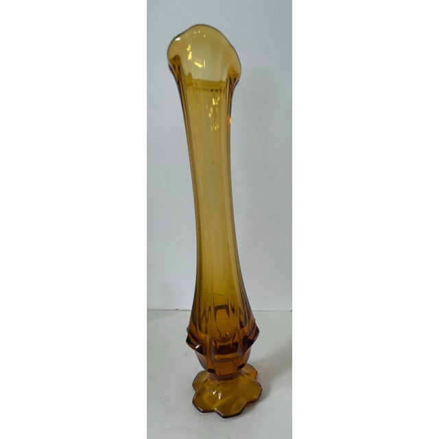 Mid 20th Century Fenton Amber Glass Statement Vase, Tall Mid Century Style Sculptural Vase, Honey Tone Art Glass Decor For Sale - Image 5 of 8