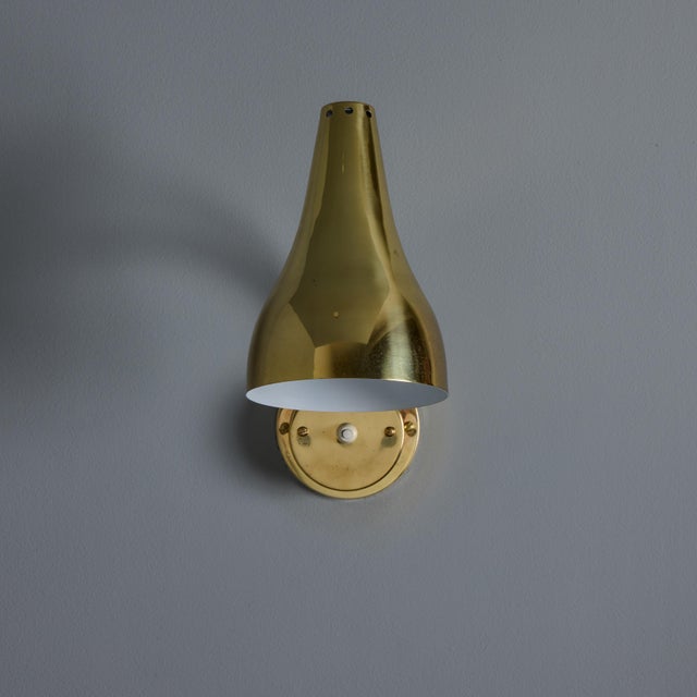 Pair of 1950s Perforated Brass Wall Lamps Attributed to Mauri Almari For Sale In Los Angeles - Image 6 of 18