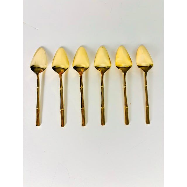 Mid 20th Century Supreme Cutlery Gold-Plated “Bamboo Motif” Demitasse Spoons in Original Presentation Case – Set of 6 For Sale In Los Angeles - Image 6 of 9