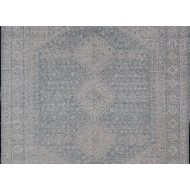 Modern Persian Shiraz Rug with Tribal Design in Light Blue Background and Taupe. Keivan Woven Arts/ rug AWR-8003 Country...