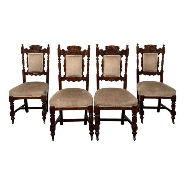 19th Century Antique Victorian Oak Dining Chairs, Set of 4 For Sale