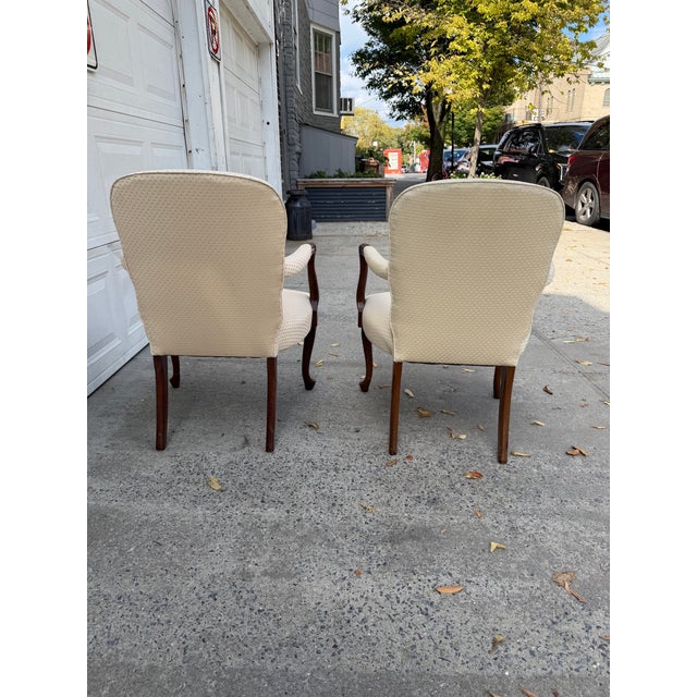 Pair of Vintage French Provincial Upholstered Armchairs With Cabriole Legs and Carved Details For Sale - Image 12 of 12